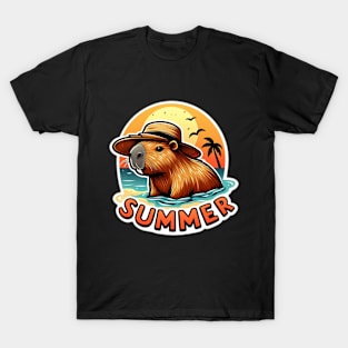 Cute summer capybara on the beach T-Shirt